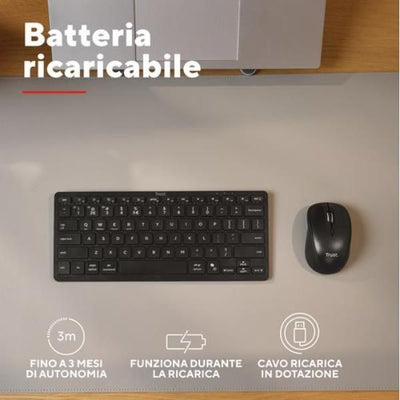 TASTIERA WIRELESS BLUETOOTH RICARICABILE MULTICONNECT 3 BT - LAYOUT ITALIANO - TRUST NADO II - NERA [26195]