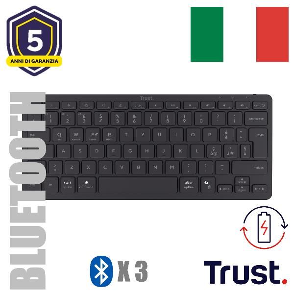 TASTIERA WIRELESS BLUETOOTH RICARICABILE MULTICONNECT 3 BT - LAYOUT ITALIANO - TRUST NADO II - NERA [26195]