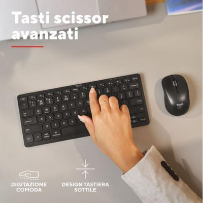 TASTIERA WIRELESS BLUETOOTH RICARICABILE MULTICONNECT 3 BT - LAYOUT ITALIANO - TRUST NADO II - NERA [26195]