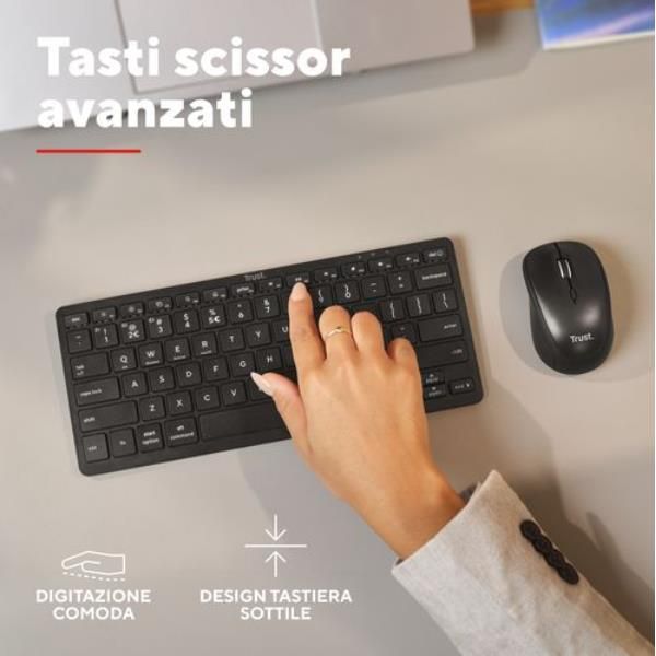 TASTIERA WIRELESS BLUETOOTH RICARICABILE MULTICONNECT 3 BT - LAYOUT ITALIANO - TRUST NADO II - NERA [26195]