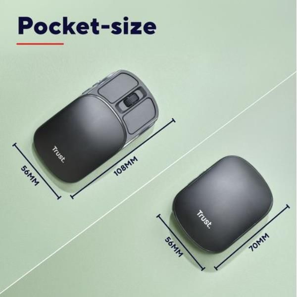 MOUSE WIRELESS USB-C RICARICABILE RICHIUDIBILE TASCABILE - 2400DPI - TRUST ZYLO - NERO [25733]