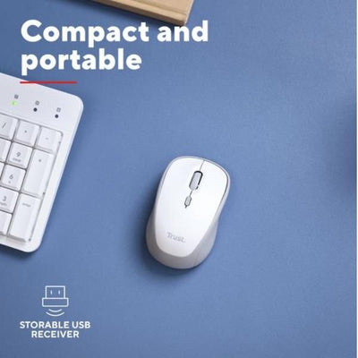 MOUSE WIRELESS SILENZIOSO - 1600DPI - PLASTICA RICICLATA 83% - DURATA BATTERIA 12 MESI - TRUST YVI+ - BIANCO [25513]