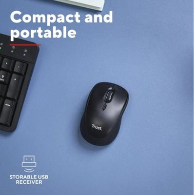 MOUSE WIRELESS SILENZIOSO - 1600DPI - PLASTICA RICICLATA 82% - DURATA BATTERIA 12 MESI - TRUST YVI+ - NERO GLOSS [25512]
