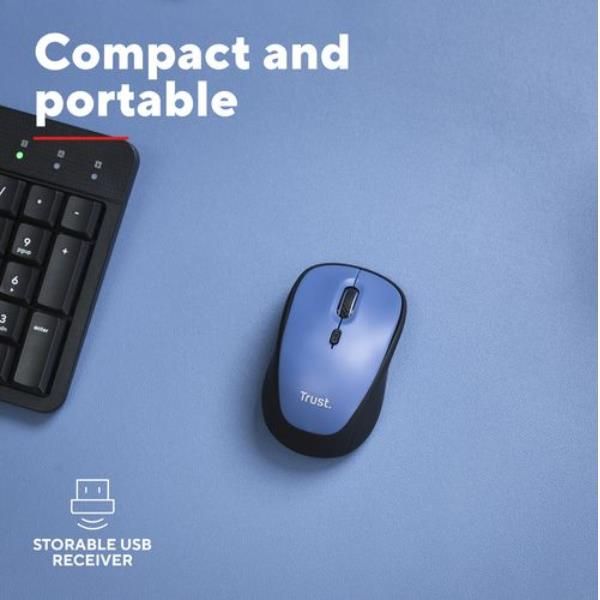 MOUSE WIRELESS SILENZIOSO - 1600DPI - PLASTICA RICICLATA 83% - DURATA BATTERIA 12 MESI - TRUST YVI+ - DARK BLU [25514]