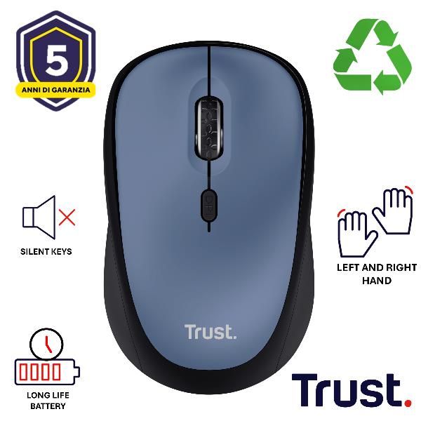 Trust Yvi+ mouse Casa Ambidestro RF Wireless Ottico 1600 DPI [25514]