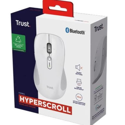 MOUSE WIRELESS MULTICONNECT 2x BT + WL 2,4GHZ CON ROTELLA HYPERSCROLL + SCROLL ORIZZONTALE - PLASTICA RICICLATA 65% - DURATA BATTERIE 19M - SILENT - 3200DPI - TRUST FERRO - BIANCO [25674]