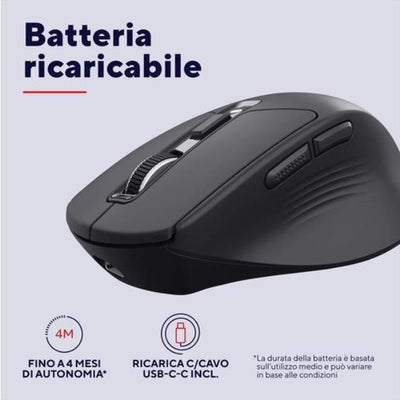 MOUSE WIRELESS RICARICABILE MULTICONNECT WL 2,4GHZ + 2x BT SILENT - 3200DPI - TRUST NIVEN - NERO [26021]