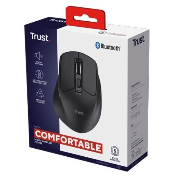 MOUSE WIRELESS RICARICABILE MULTICONNECT WL 2,4GHZ + 2x BT SILENT - 3200DPI - TRUST NIVEN - NERO [26021]