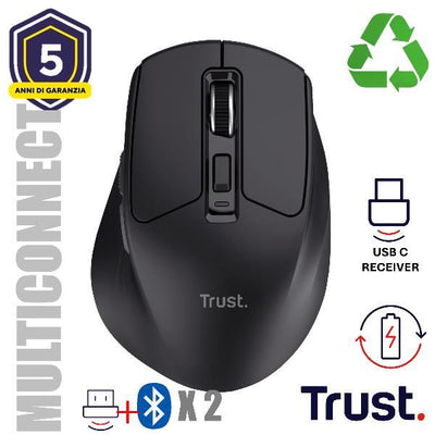 MOUSE WIRELESS RICARICABILE MULTICONNECT WL 2,4GHZ + 2x BT SILENT - 3200DPI - TRUST NIVEN - NERO [26021]