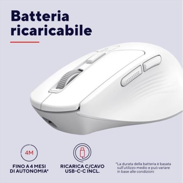 MOUSE WIRELESS RICARICABILE MULTICONNECT WL 2,4GHZ + 2x BT SILENT - 3200DPI - TRUST NIVEN - BIANCO [26022]