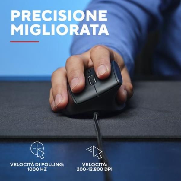 MOUSE ERGONOMICO VERTICALE CABLATO 1,7M RGB 12.800 DPI - 6 TASTI PROGRAMMABILI - TRUST GXT 145 REXXA - NERO [26024]