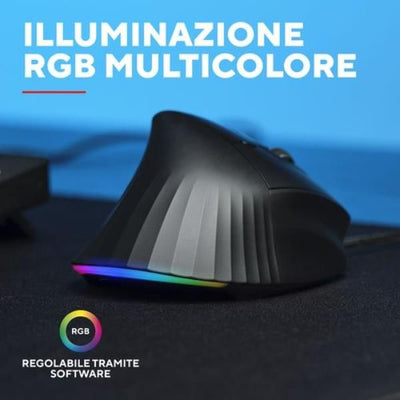 MOUSE ERGONOMICO VERTICALE CABLATO 1,7M RGB 12.800 DPI - 6 TASTI PROGRAMMABILI - TRUST GXT 145 REXXA - NERO [26024]
