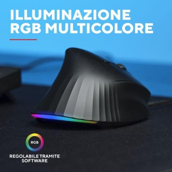 MOUSE ERGONOMICO VERTICALE CABLATO 1,7M RGB 12.800 DPI - 6 TASTI PROGRAMMABILI - TRUST GXT 145 REXXA - NERO [26024]