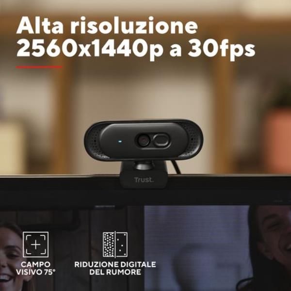 WEBCAM 2K QHD 2560X1440p - FILTRO PRIVACY - TRUST TOMAR - NERO [26141]