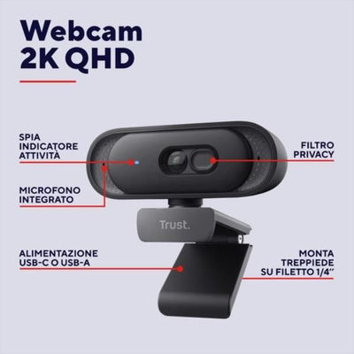 WEBCAM 2K QHD 2560X1440p - FILTRO PRIVACY - TRUST TOMAR - NERO [26141]