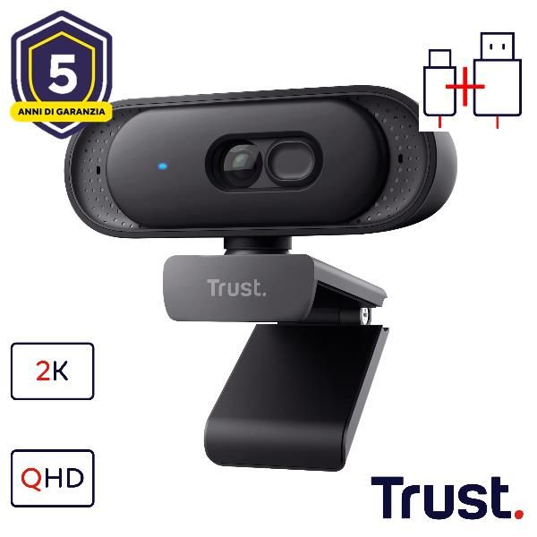 WEBCAM 2K QHD 2560X1440p - FILTRO PRIVACY - TRUST TOMAR - NERO [26141]