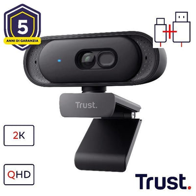 WEBCAM 2K QHD 2560X1440p - FILTRO PRIVACY - TRUST TOMAR - NERO [26141]