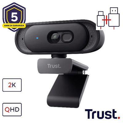 WEBCAM 2K QHD 2560X1440p - FILTRO PRIVACY - TRUST TOMAR - NERO [26141]