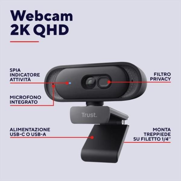 WEBCAM 2K QHD 2560X1440p - FILTRO PRIVACY - TRUST TOMAR - NERO [26141]