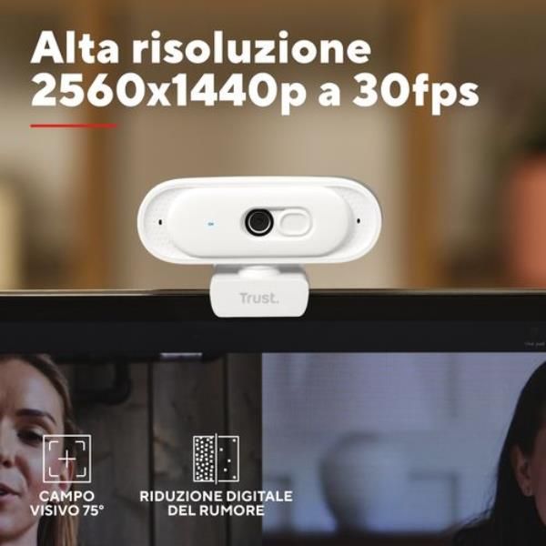 WEBCAM 2K QHD 2560X1440p - FILTRO PRIVACY - TRUST TOMAR - BIANCO [26180]