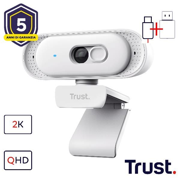 WEBCAM 2K QHD 2560X1440p - FILTRO PRIVACY - TRUST TOMAR - BIANCO [26180]