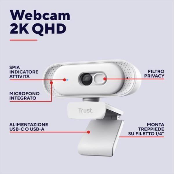 WEBCAM 2K QHD 2560X1440p - FILTRO PRIVACY - TRUST TOMAR - BIANCO [26180]
