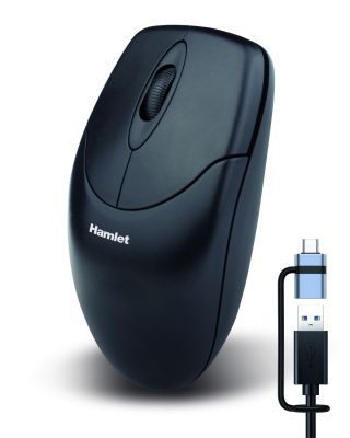 MOUSE USB 1000 DPI USB-A + USB-C ADAPTER [XMICEU2-CX]