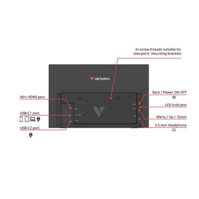 Verbatim Portable 15.6" FHD Touch Monitor LIGHT Monitor portatile Nero 39,6 cm (15.6") LCD 1920 x 1080 Pixel [32402]