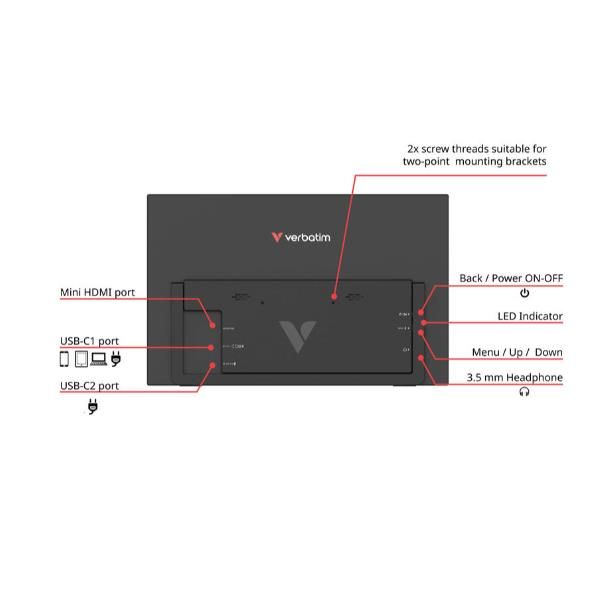 Verbatim Portable 15.6" FHD Touch Monitor LIGHT Monitor portatile Nero 39,6 cm (15.6") LCD 1920 x 1080 Pixel [32402]