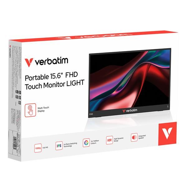 Verbatim Portable 15.6" FHD Touch Monitor LIGHT Monitor portatile Nero 39,6 cm (15.6") LCD 1920 x 1080 Pixel [32402]