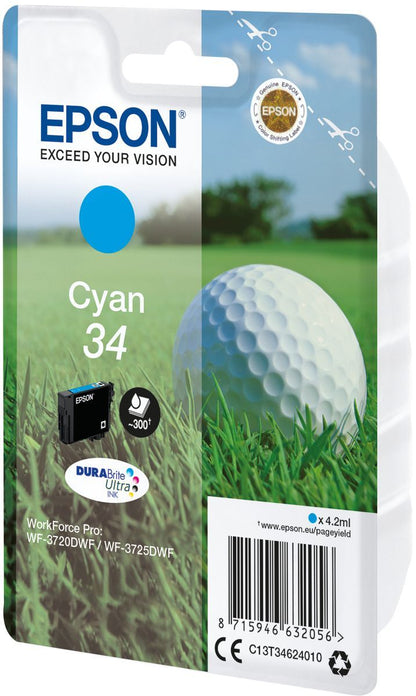 Epson Golf ball Singlepack Cyan 34 DURABrite Ultra Ink [C13T34624010]