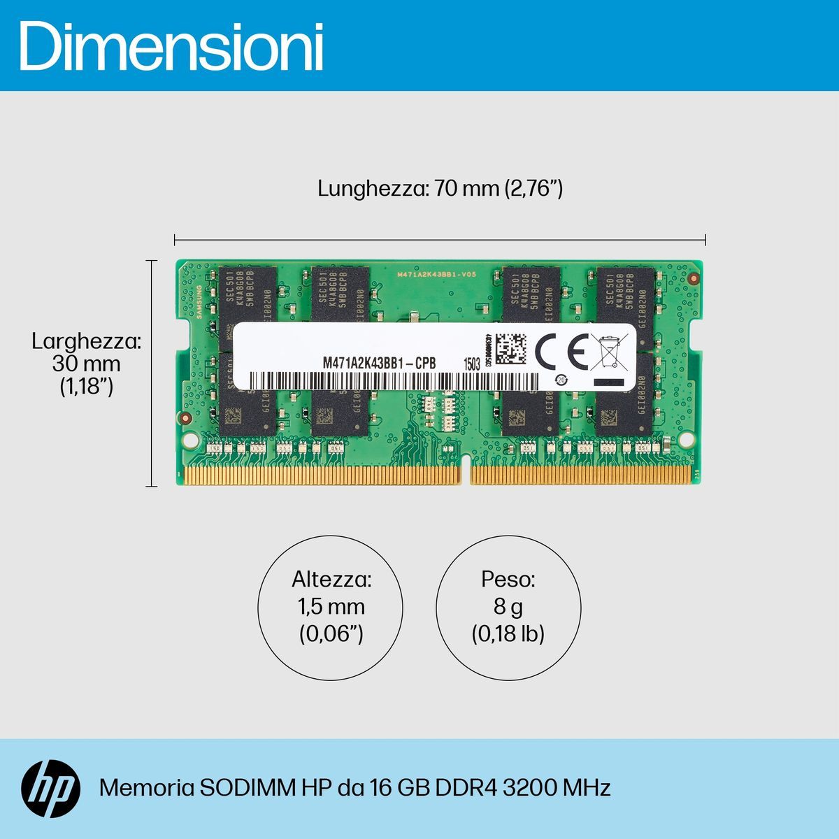 HP 16GB DDR4 3200 SODIMM Memory memoria 3200 MHz [8C4X9AA]