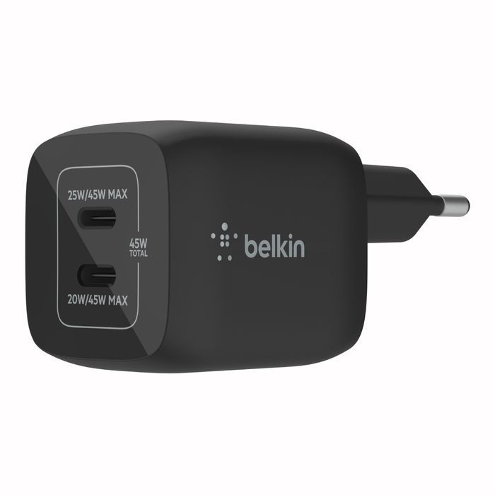 Belkin CARICABATTERIA DA PARETE DOPPIO GAN USB-C PPS 45W [WCH011VFBK]