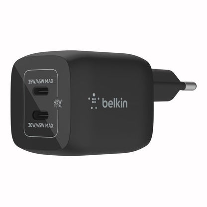 Belkin CARICABATTERIA DA PARETE DOPPIO GAN USB-C PPS 45W [WCH011VFBK]