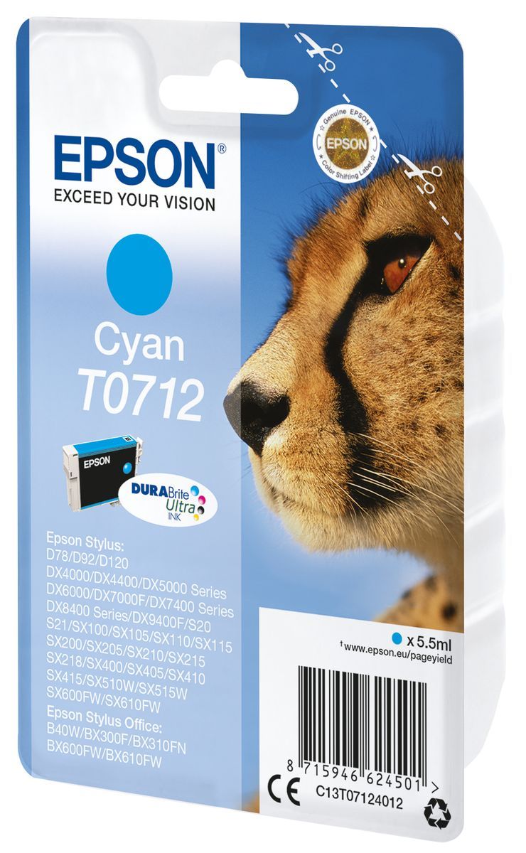 Epson Singlepack Cyan T0712 DURABrite Ultra Ink [C13T07124012]