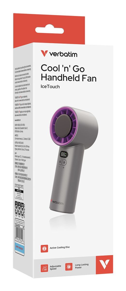VERBATIM COOLNGO ICETOUCH HANDHELD FAN GREY/PURPLE [32342]