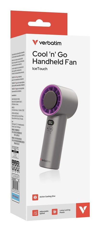 VERBATIM COOLNGO ICETOUCH HANDHELD FAN GREY/PURPLE [32342]