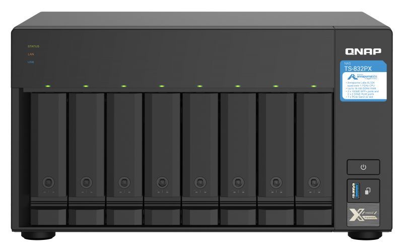 QNAP TS-832PX NAS Tower Annapurna Labs AL324 4 GB DDR4 0 TB QNAP Turbo System Alluminio, Nero [TS-832PX-4G]