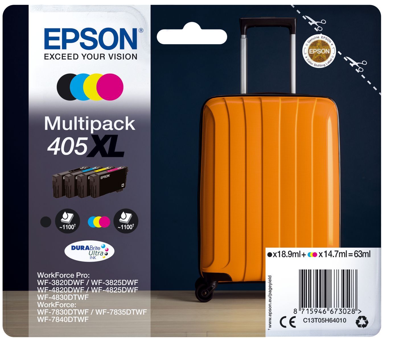 Epson Multipack 4 colori DURABrite Ultra Valigia 405XL [C13T05H64010]