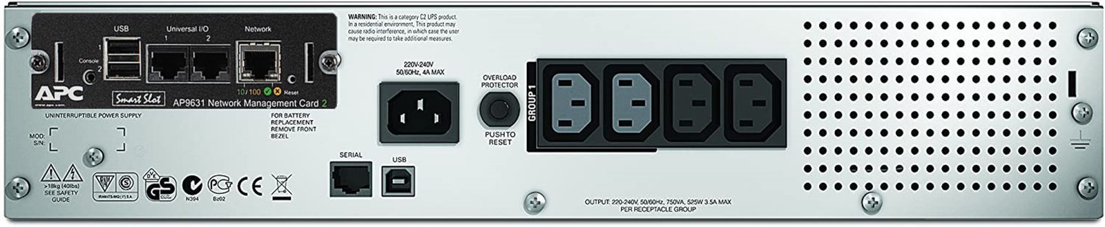 APC Smart-UPS 750VA gruppo di continuità (UPS) A linea interattiva 0,75 kVA 500 W 4 presa(e) AC [SMT750RMI2UNC]