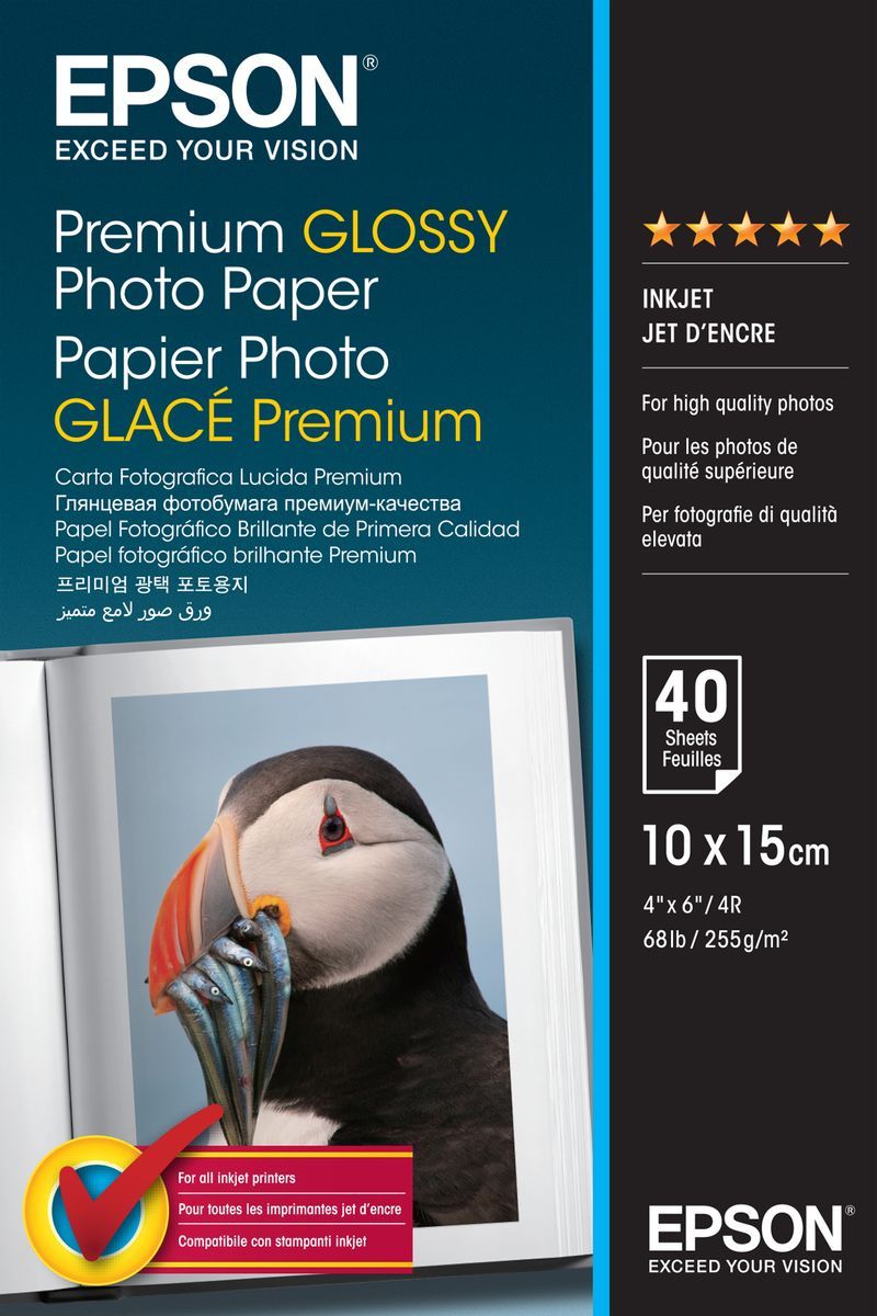 Epson Premium Glossy Photo Paper - 10x15cm - 40 Fogli [C13S042153]