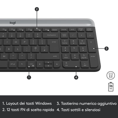 Logitech MK470 Kit Mouse e Tastiera Wireless per Windows, Ricevitore USB 2.4 GHz, Sottile, Compatto, Silenzioso, Batteria Lunga Durata, PC/Laptop, Layout Italiano QWERTY, Grigio [920-009196]