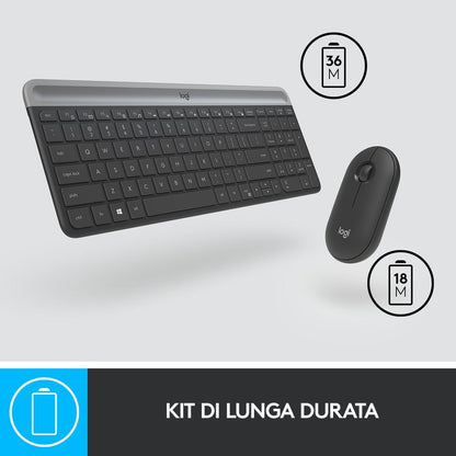 Logitech MK470 Kit Mouse e Tastiera Wireless per Windows, Ricevitore USB 2.4 GHz, Sottile, Compatto, Silenzioso, Batteria Lunga Durata, PC/Laptop, Layout Italiano QWERTY, Grigio [920-009196]