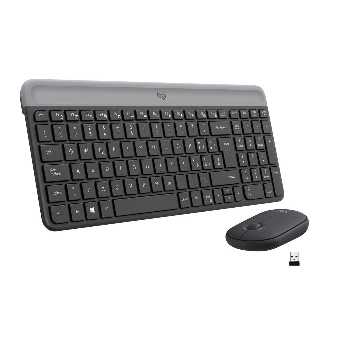 Logitech MK470 Kit Mouse e Tastiera Wireless per Windows, Ricevitore USB 2.4 GHz, Sottile, Compatto, Silenzioso, Batteria Lunga Durata, PC/Laptop, Layout Italiano QWERTY, Grigio [920-009196]
