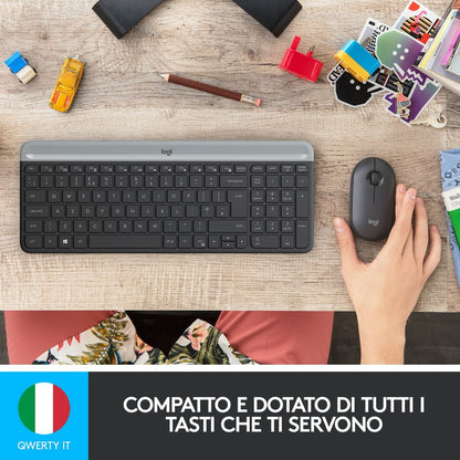 Logitech MK470 Kit Mouse e Tastiera Wireless per Windows, Ricevitore USB 2.4 GHz, Sottile, Compatto, Silenzioso, Batteria Lunga Durata, PC/Laptop, Layout Italiano QWERTY, Grigio [920-009196]