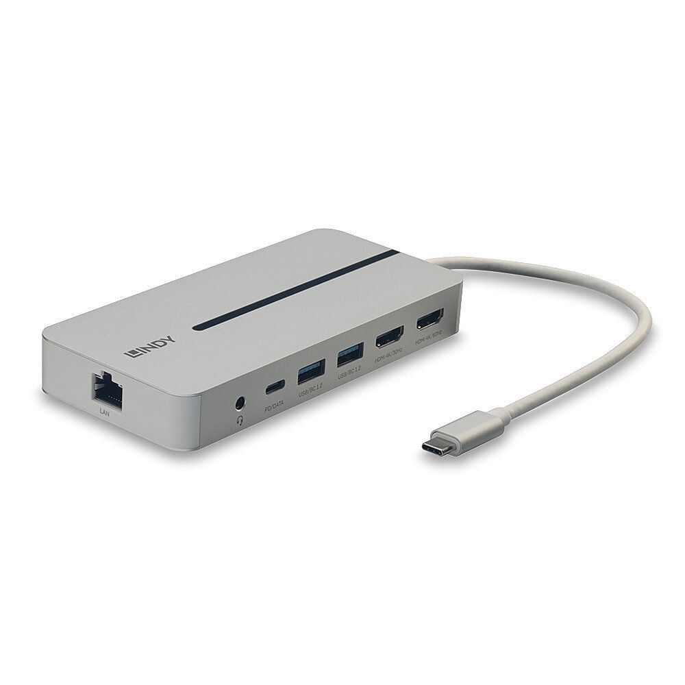 Lindy 43360 replicatore di porte e docking station per laptop Cablato USB 3.2 Gen 1 (3.1 Gen 1) Type-C Argento, Bianco [LINDY43360]