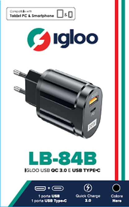 IGLOO USB QC 3.0 E USB TYPE-C BLACK [LB-84B]