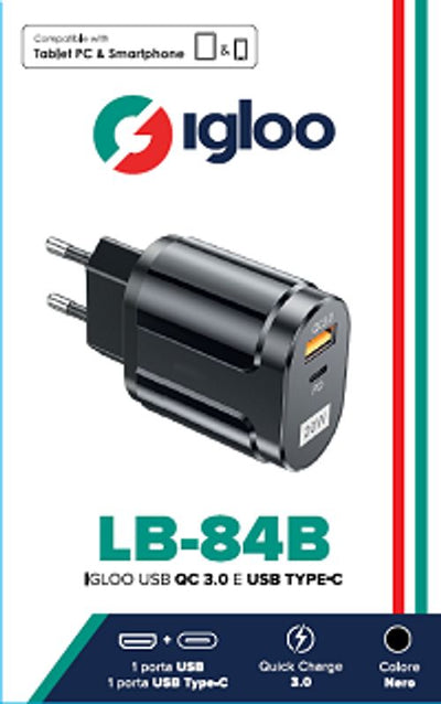 IGLOO USB QC 3.0 E USB TYPE-C BLACK [LB-84B]