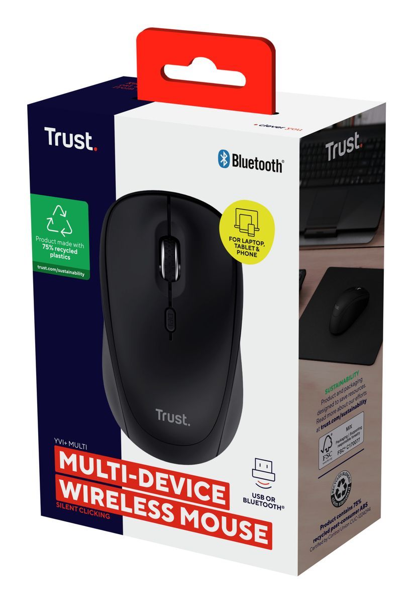 Trust Yvi+ mouse Universale Ambidestro RF senza fili + Bluetooth Ottico 1600 DPI [25440]