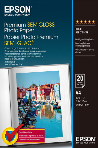Epson Premium Semi-Gloss Photo Paper - A4 - 20 Fogli [C13S041332]